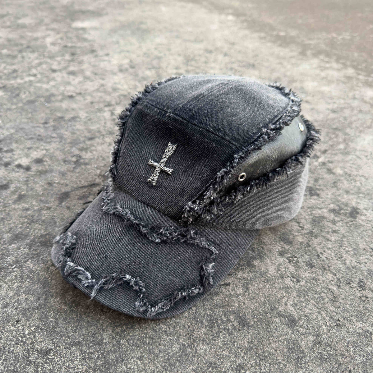 Washed Denim Cross Cap - Washed Black Adjustable