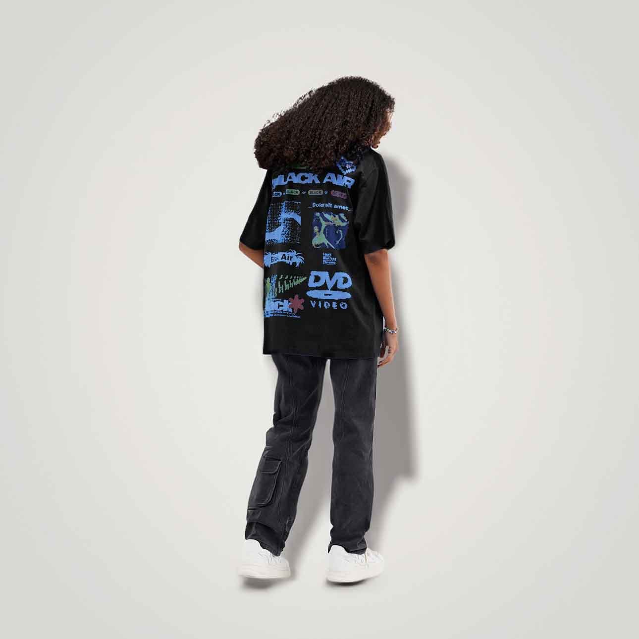 Black Air Retro Element Pattern Printed T-shirt - Synesthetic