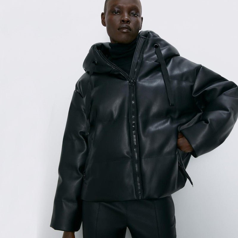 Contemporary Cropped PU Leather Coat - Synesthetic