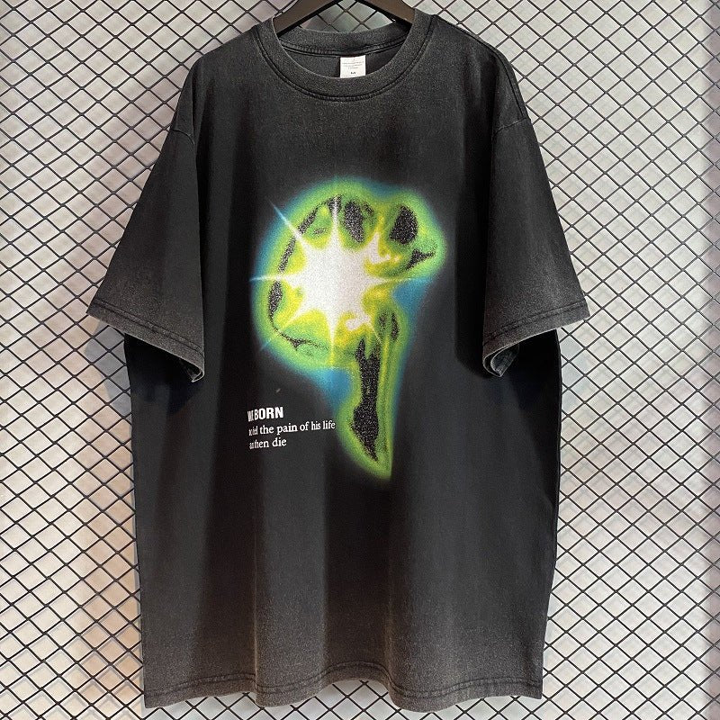 Dark Retro Washed Distressed T-shirt - Synesthetic