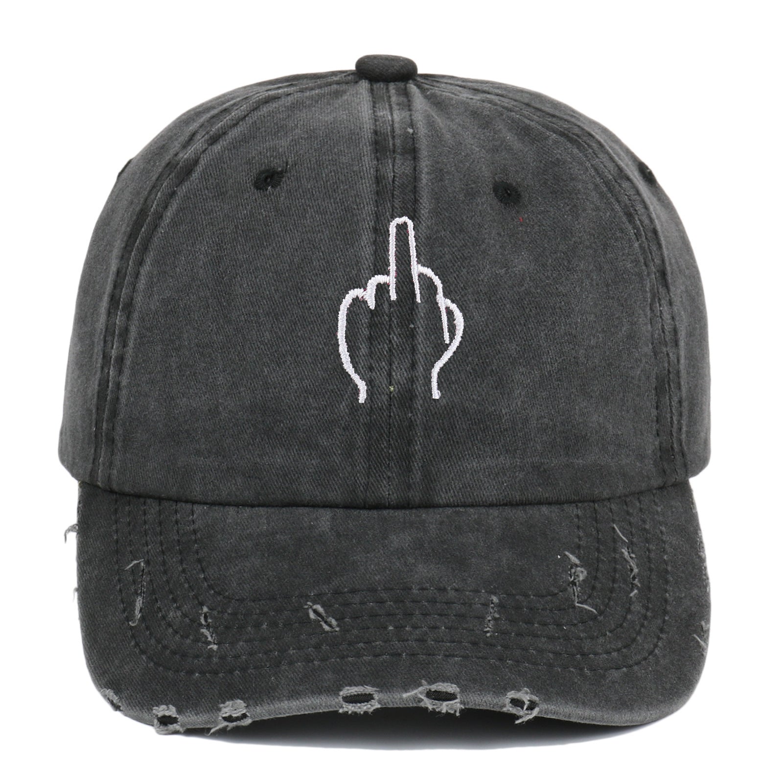 Ripped cap with Fuck You embroidery
