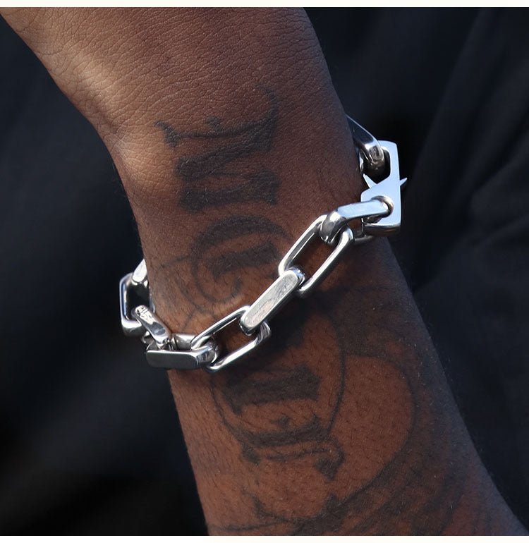 Double chain bracelet in silver - plated Titanium Steel - Synesthetic