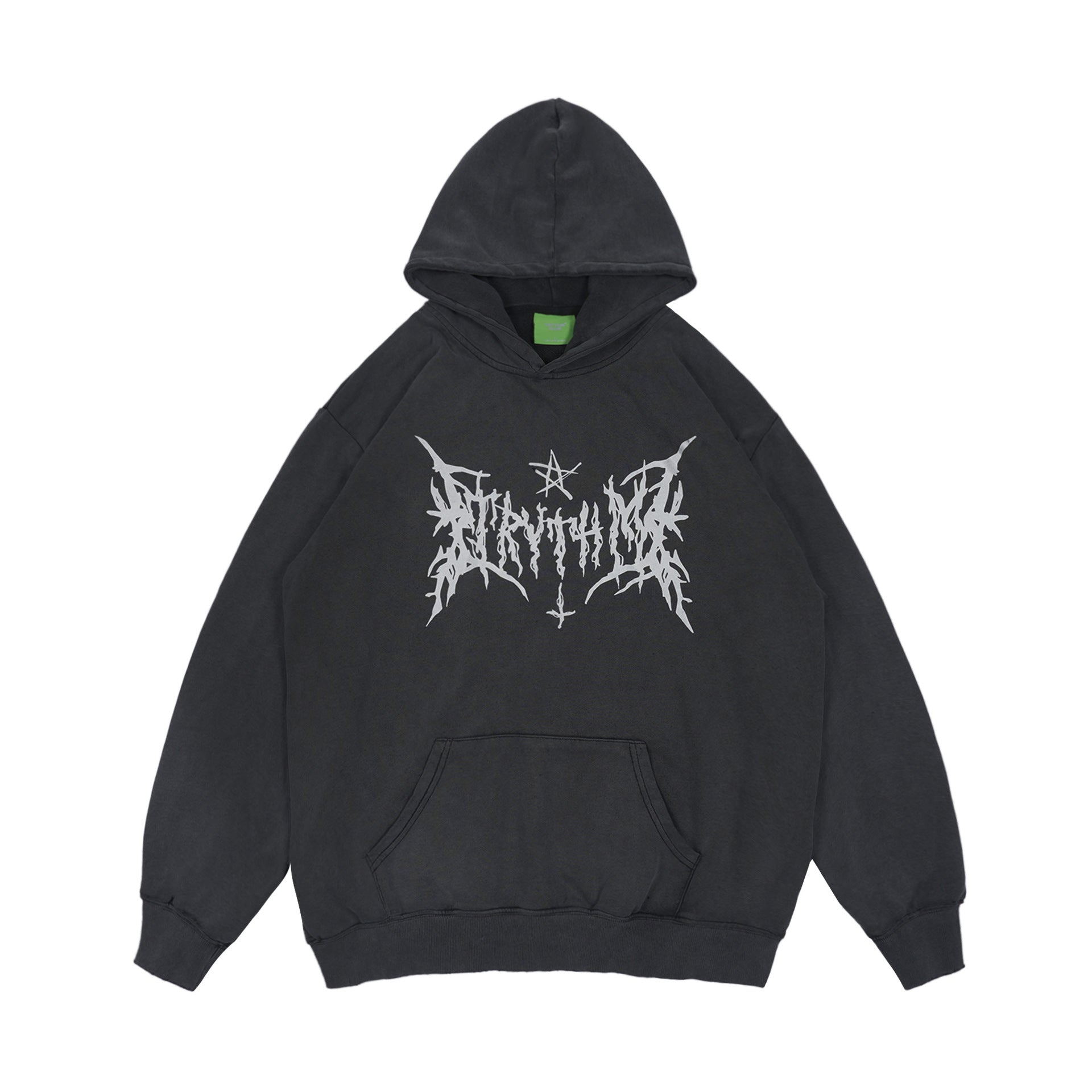 Gothic Calligraphy Cotton Distressed Hoodie