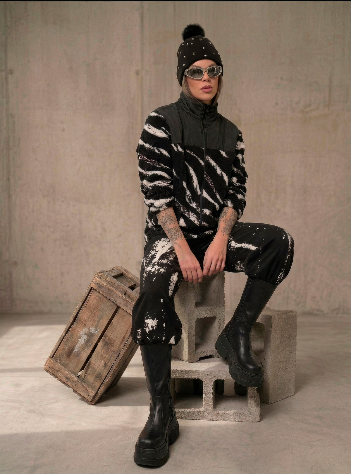 Hooded Zebra-Print Fleece Jacket – Warm Winter Coat