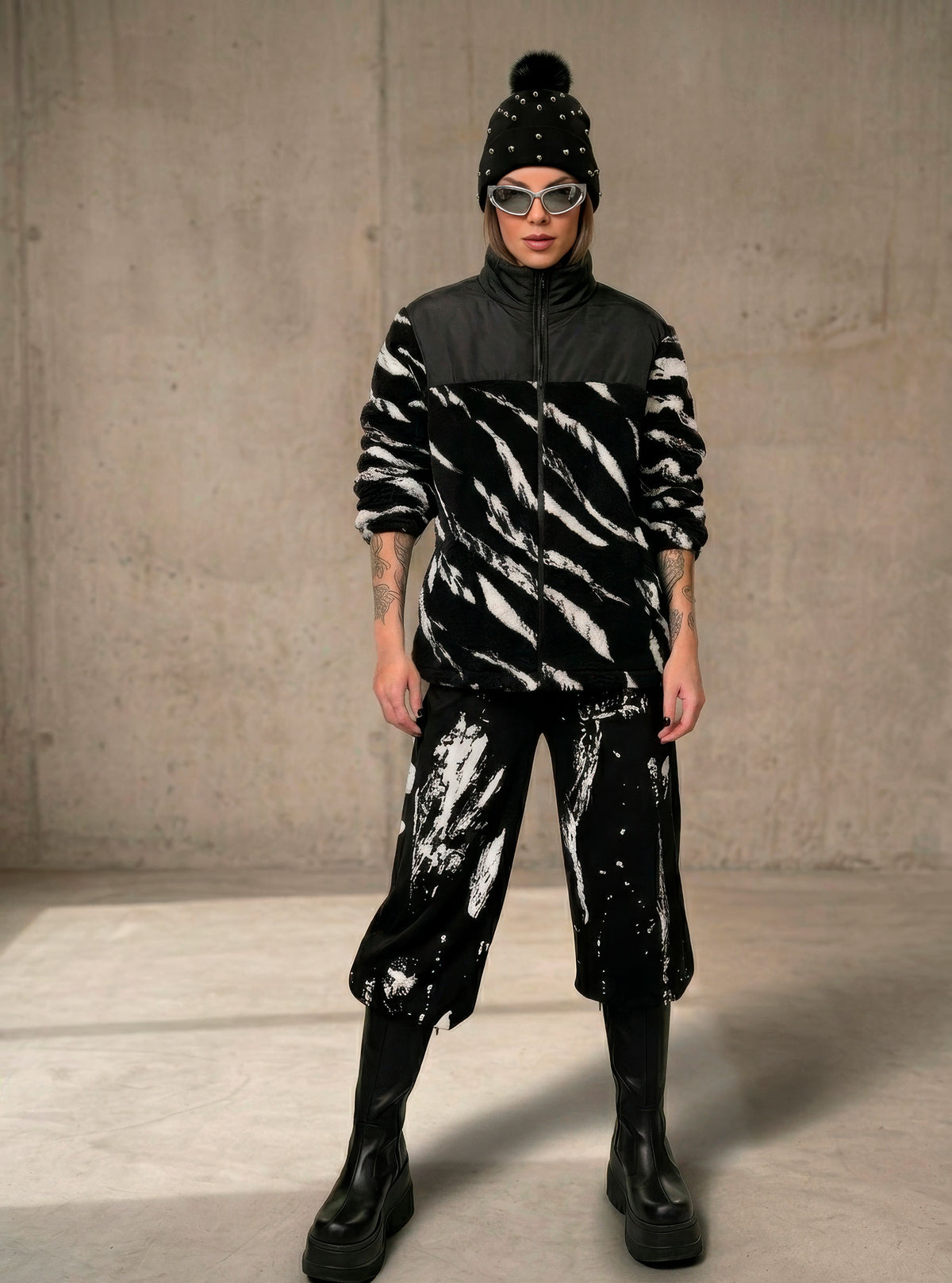 Hooded Zebra-Print Fleece Jacket – Warm Winter Coat